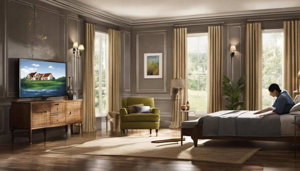 Elegant living room with armchairs, tall windows and a sitting area