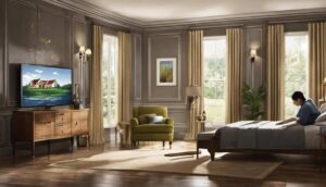 Elegant living room with armchairs, tall windows and a sitting area